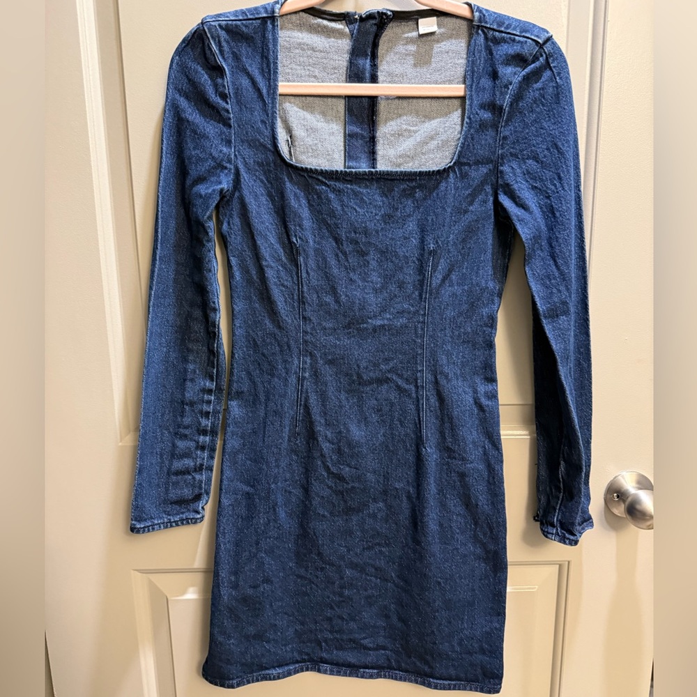 Calvin Klein Square Neck Denim Body Con Dress Size XS